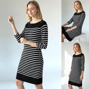 RALPH LAUREN Knit Sweater Dress Striped Stitch Details at Shoulder 3/4 Sleeves